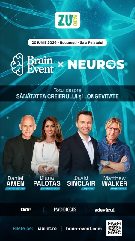Brain Event 2026, București. David Sinclair, Daniel Amen și Matthew Walker analizează revoluția long...