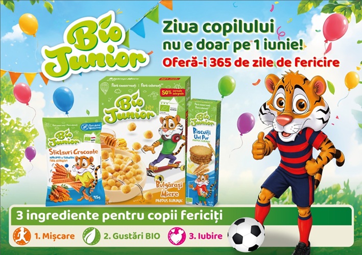 BIO JUNIOR recomanda „3 INGREDIENTE PENTRU UN COPIL FERICIT": Mișcare. BIO. Iubire. 365 de zile de fericire
