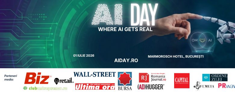 AI DAY: Primul eveniment din România dedicat exclusiv implementării concrete, legale și strategice a Inteligenței Artificiale în organizații.