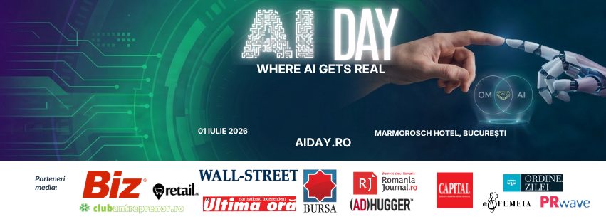 AI DAY: Primul eveniment din România dedicat exclusiv implementării concrete, legale și strategice a Inteligenței Artificiale în organizații.