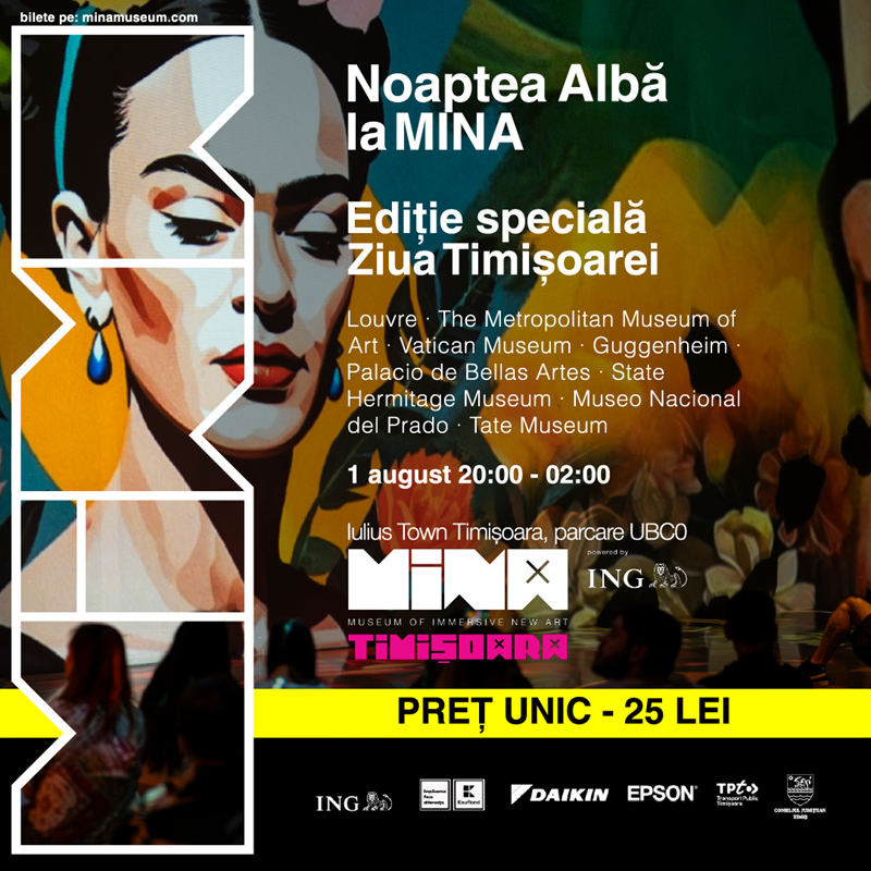 Noaptea Albă la MINA transformă 1 august într-o celebrare a artei imersive, simultan în București și Timișoara