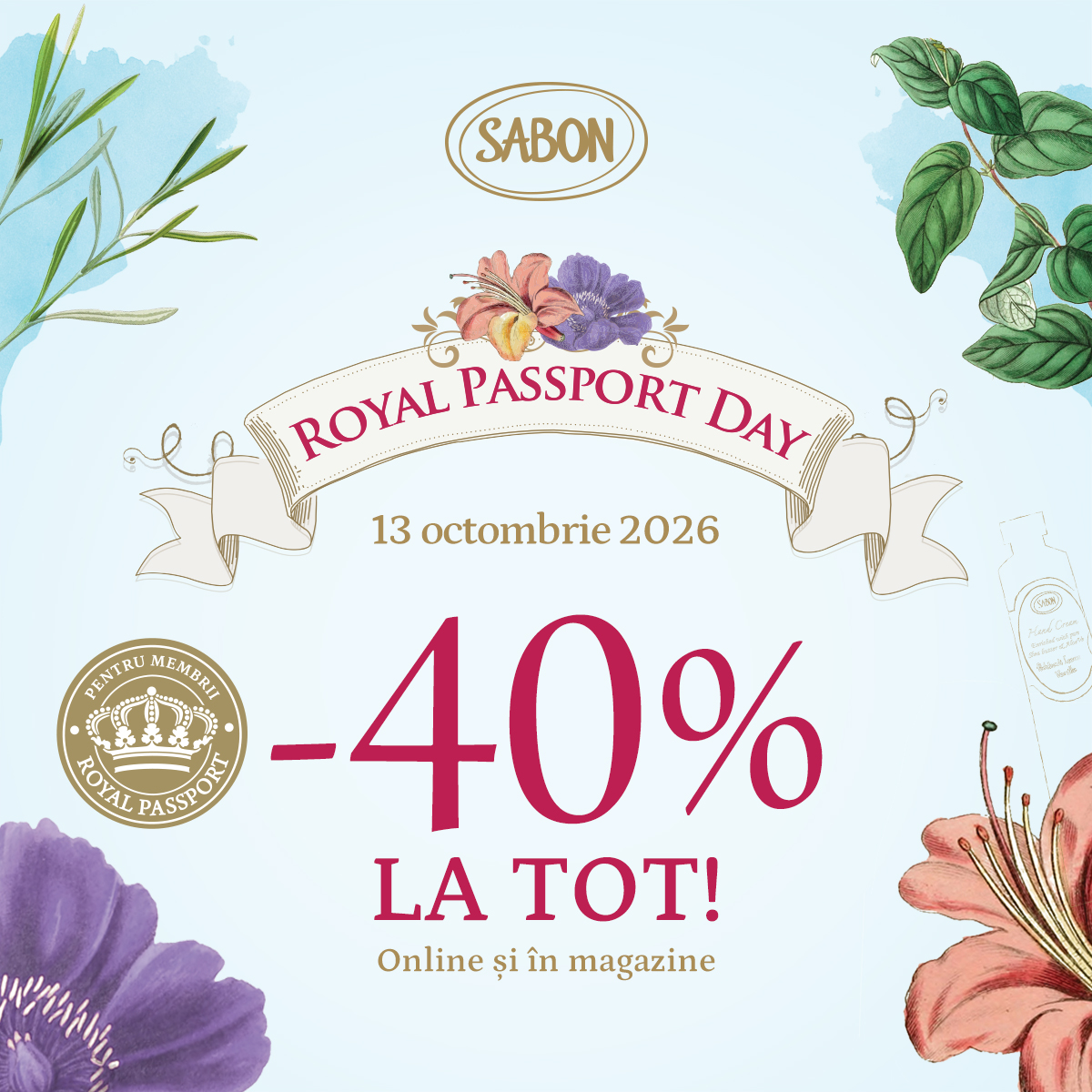 Pe 13 octombrie ai 40% discount la SABON, de Royal Passport Day!